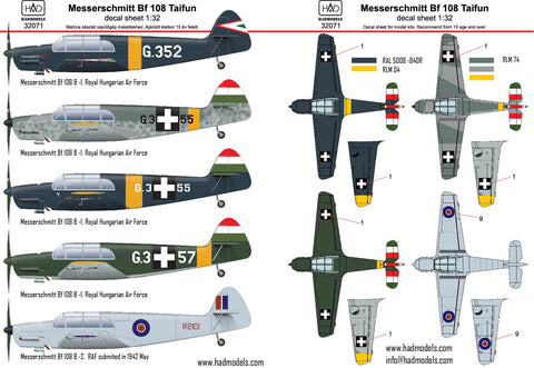 HAD Models 32071 1/32 Messerschmitt 108 Taifun decal sheet