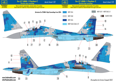 HAD Models 32093 1/32 Ukrainian Su-27UBM-1 Flanker C decal sheet