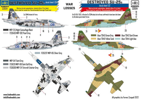 HAD Models 32094 1/32 WAR LOSSES - Ukrainian and Russian destroyed SU-25s decal sheet
