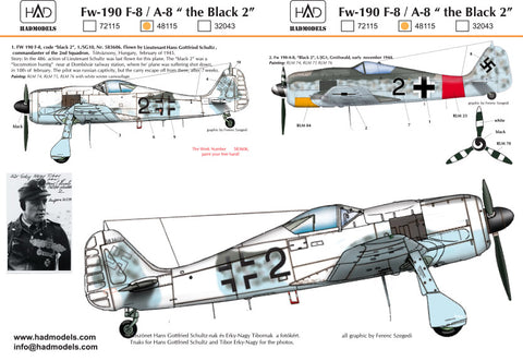 HAD Models 48115 1/48 Fw-190 F-8 / A-8 (Luftwaffe ”black 2”) decal sheet
