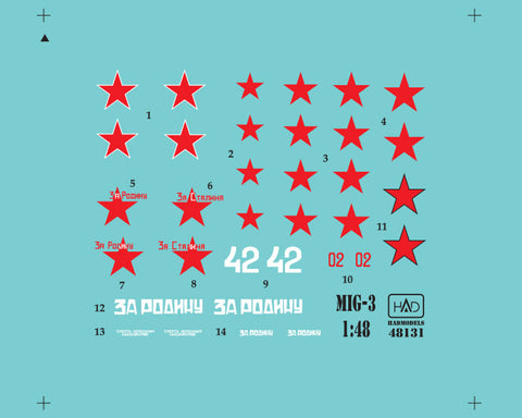HAD Models 48131 1/48 MiG-3 (Russian white 42, red 02, Za Rodina, Za Stalina) decal sheet