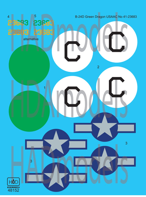 HAD Models 48152 1/48 B-24 D Green Dragon USAAF decal sheet