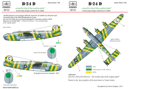 HAD Models 48152 1/48 B-24 D Green Dragon USAAF decal sheet