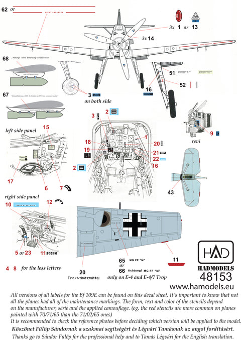 HAD Models 48153 1/48 Bf 109 E Full stencil matrica