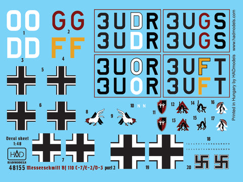 HAD Models 48155 1/48 Bf 110 D-3/E-2 ”Africa” part 2 decal sheet