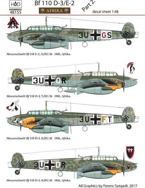 HAD Models 48155 1/48 Bf 110 D-3/E-2 ”Africa” part 2 decal sheet