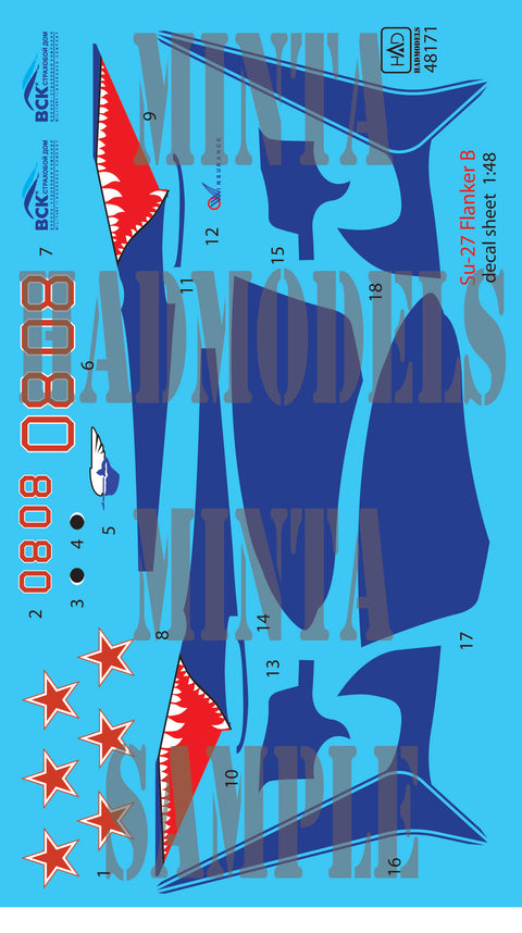 HAD Models 48171 1/48 Su-27(Russian 08 shark) decal