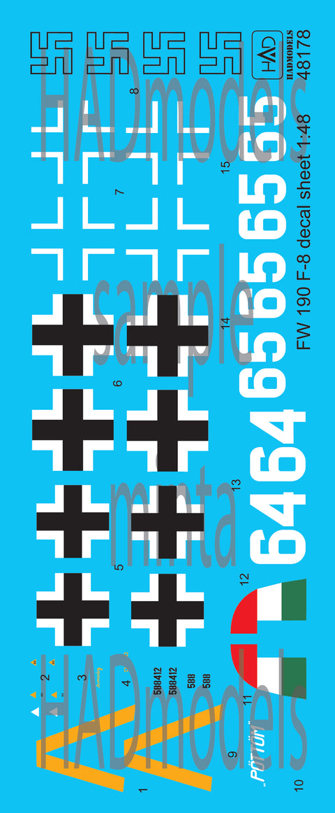 HAD Models 48178 1/48 FW-190 F-8 ( 64 ”?gi”, 65 ”P?TT?M”) decal sheet