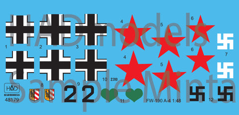 HAD Models 48179 1/48 FW 190 A-4 (Black 2 JG54; + Soviet captured painting) decal sheet