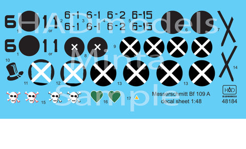 HAD Models 48184 1/48 Messerschmitt Bf 109 A ( V3 6.1, .6-1, .6-2, .6,-15) decal sheet