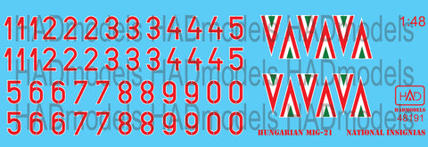 HAD Models 48191 1/48 Hungarian national insignias and numbers for M?G types 1990-1998 decal sheet