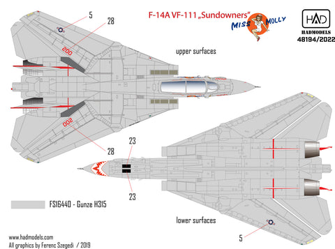 HAD Models 48194 1/48 F-14A VF111 ”Sundowners” - Miss Molly decal sheet