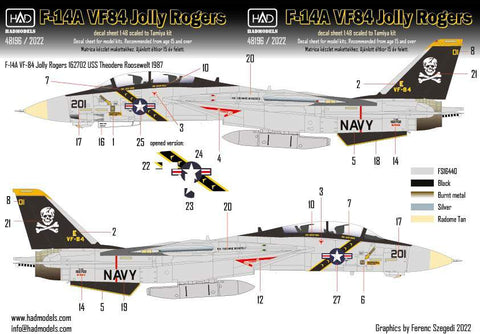 HAD Models 48196 1/48 REPRINT F-14A VF-84 Jolly Rogers BuNo162702 decal sheet