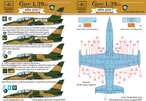 HAD Models 48201 1/48 Aero L-39 ZO in Hungarain service part 1 decal sheet