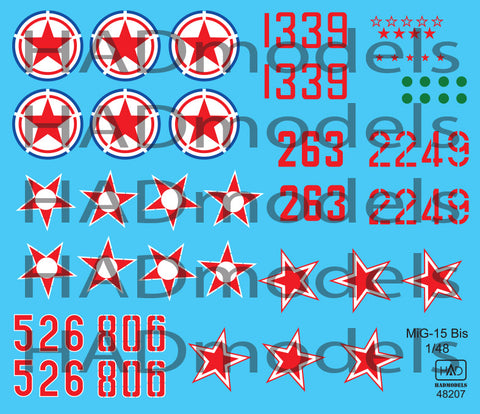 HAD Models 48207 1/48 MiG-15 Bis (North Corea, Soviet, Hungarian) decal sheet