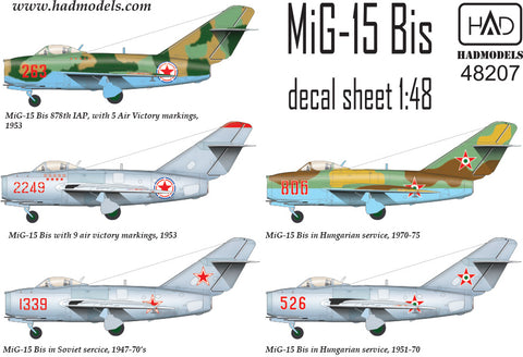 HAD Models 48207 1/48 MiG-15 Bis (North Corea, Soviet, Hungarian) decal sheet