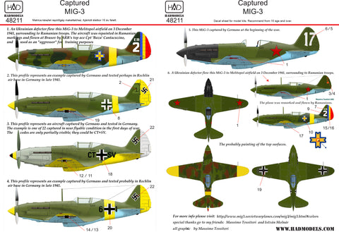 HAD Models 48211 1/48 Captured MiG-3 decal sheet