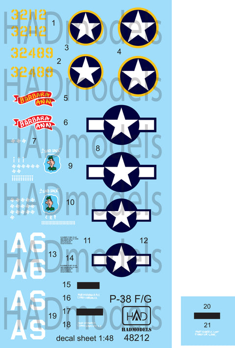 HAD Models 48212 1/48 P-38 F/G for Tamiya kit Above Europe decal sheet