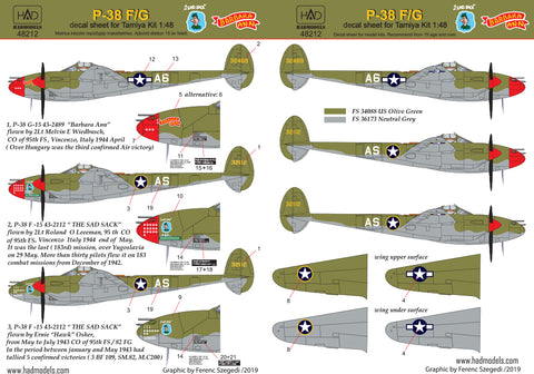 HAD Models 48212 1/48 P-38 F/G for Tamiya kit Above Europe decal sheet