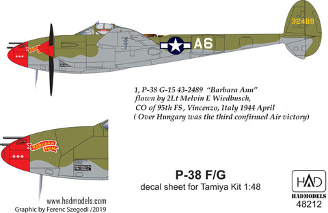 HAD Models 48212 1/48 P-38 F/G for Tamiya kit Above Europe decal sheet