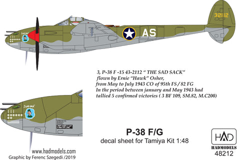 HAD Models 48212 1/48 P-38 F/G for Tamiya kit Above Europe decal sheet