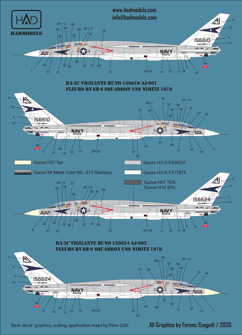 HAD Models 48220 1/48 RA-5C Vigilante USS NIMITZ decal sheet