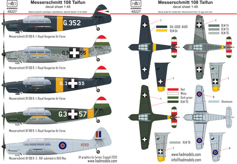 HAD Models 48227 1/48 Messerschmitt Bf 108 Taifun decal sheet