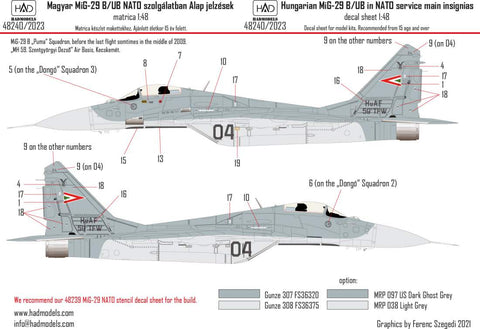 HAD Models 48240/2023 1/48 Hungarian MiG-29 in NATO service decal sheet