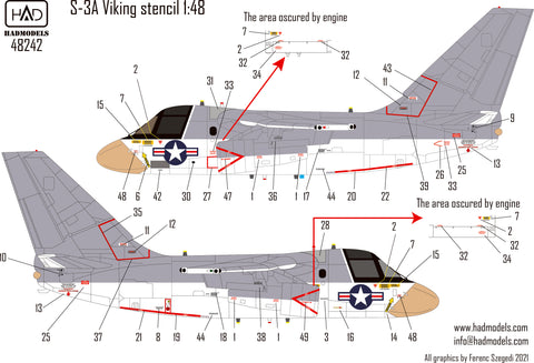 HAD Models 48242 1/48 S-3A Viking Stencil set decal sheet