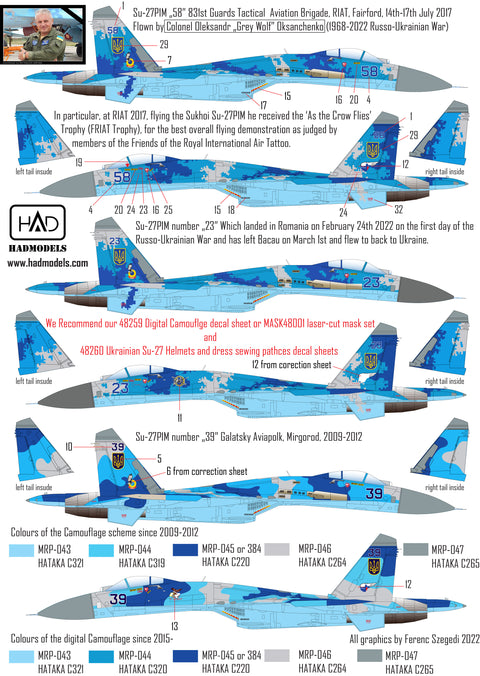 HAD Models 48257 1/48 Ukrainian Su-27 P1M (Flanker B) decal sheet