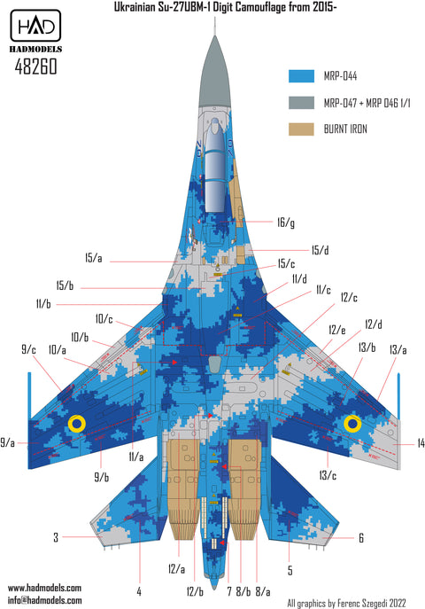 HAD Models 48260 1/48 Su-27 UB Ukrainian digital camouflage decal sheet  REPRINT 2024