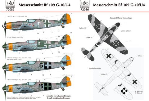 HAD Models 72086 1/72 Messerschmitt Bf 109 G-10 decal sheet