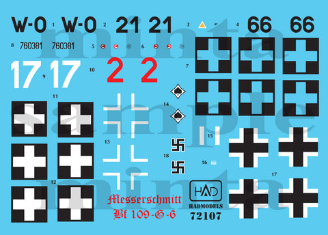 HAD Models 72107 1/72 Bf 109 G-6 decal sheet