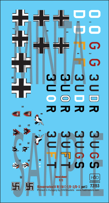 HAD Models 72153 1/72 Bf 110 D-3 part 2 decal sheet