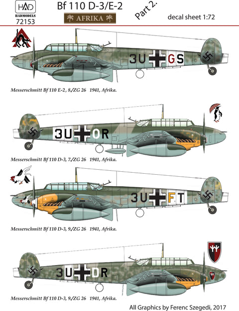HAD Models 72153 1/72 Bf 110 D-3 part 2 decal sheet