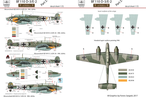 HAD Models 72153 1/72 Bf 110 D-3 part 2 decal sheet