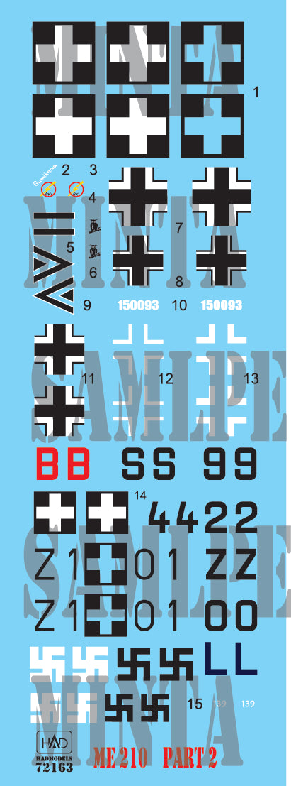 HAD Models 72163 1/72 Me 210 part 2 decal sheet