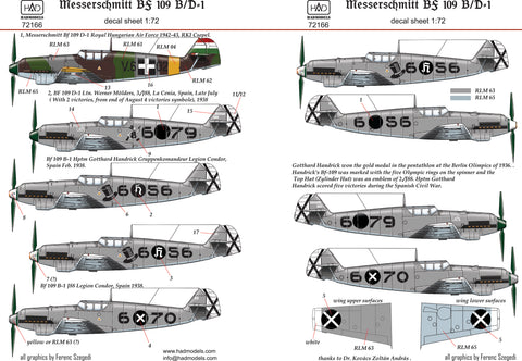 HAD Models 72166 1/72 Bf 109 B/D decal sheet