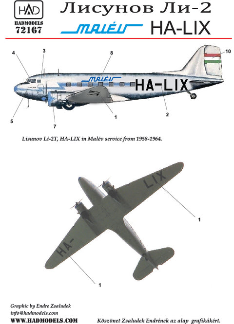 HAD Models 72167 1/72 Li-2 HA-LIX decal sheet