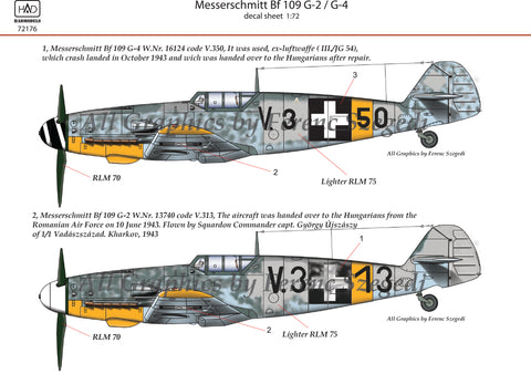 HAD Models 72176 1/72 Messerschmitt Bf 109 G-2/G-4 decal sheet