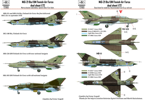 HAD Models 72180 1/72 MiG-21 Bis/UM Finnish Air Force decal sheet