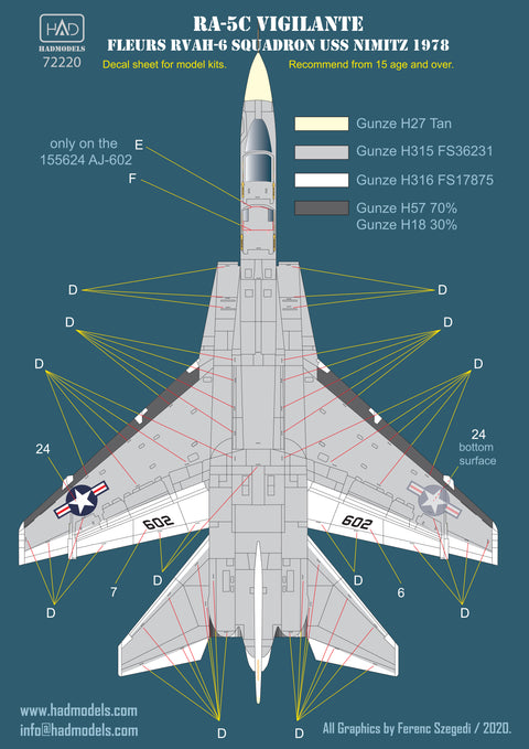 HAD Models 72220 1/72 RA-5C Vigilante USS NIMITZ 1978 / part 3 decal sheet