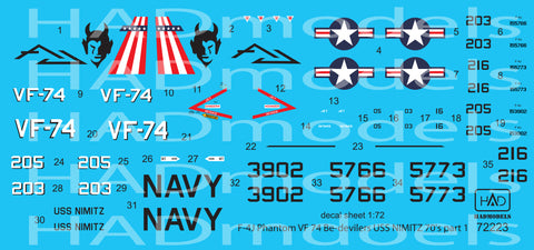 HAD Models 72223 1/72 F-4J Phantom II ” Be-devilers” USS NIMITZ 70´s decal sheet