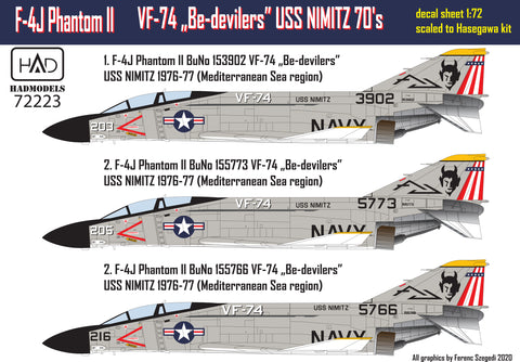 HAD Models 72223 1/72 F-4J Phantom II ” Be-devilers” USS NIMITZ 70´s decal sheet