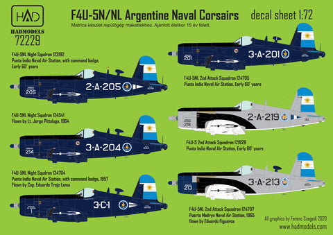 HAD Models 72229 1/72 F4U-5N / NL Argentine Naval Corsairs decal sheets