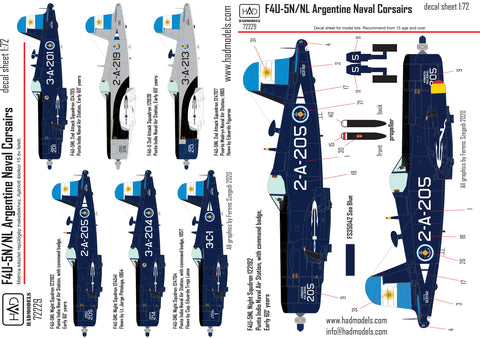 HAD Models 72229 1/72 F4U-5N / NL Argentine Naval Corsairs decal sheets