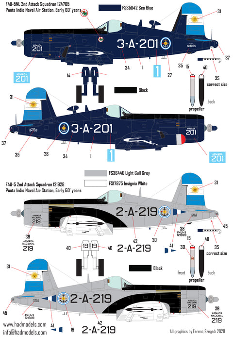 HAD Models 72229 1/72 F4U-5N / NL Argentine Naval Corsairs decal sheets
