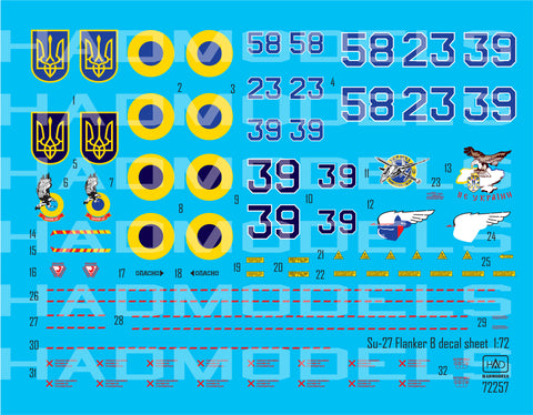 HAD Models 72257 1/72 Ukrainian Su-27 P1M Flanker B Digit Camouflage decal sheet