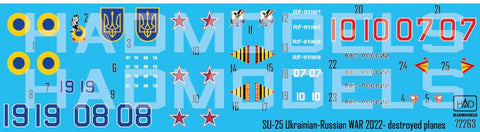 HAD Models 72263 1/72 WAR LOSSES - Ukrainian and Russian destroyed SU-25s decal sheet