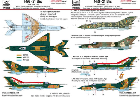 HAD Models DW-48005 1/48 MiG-21Bisdecal sheet
